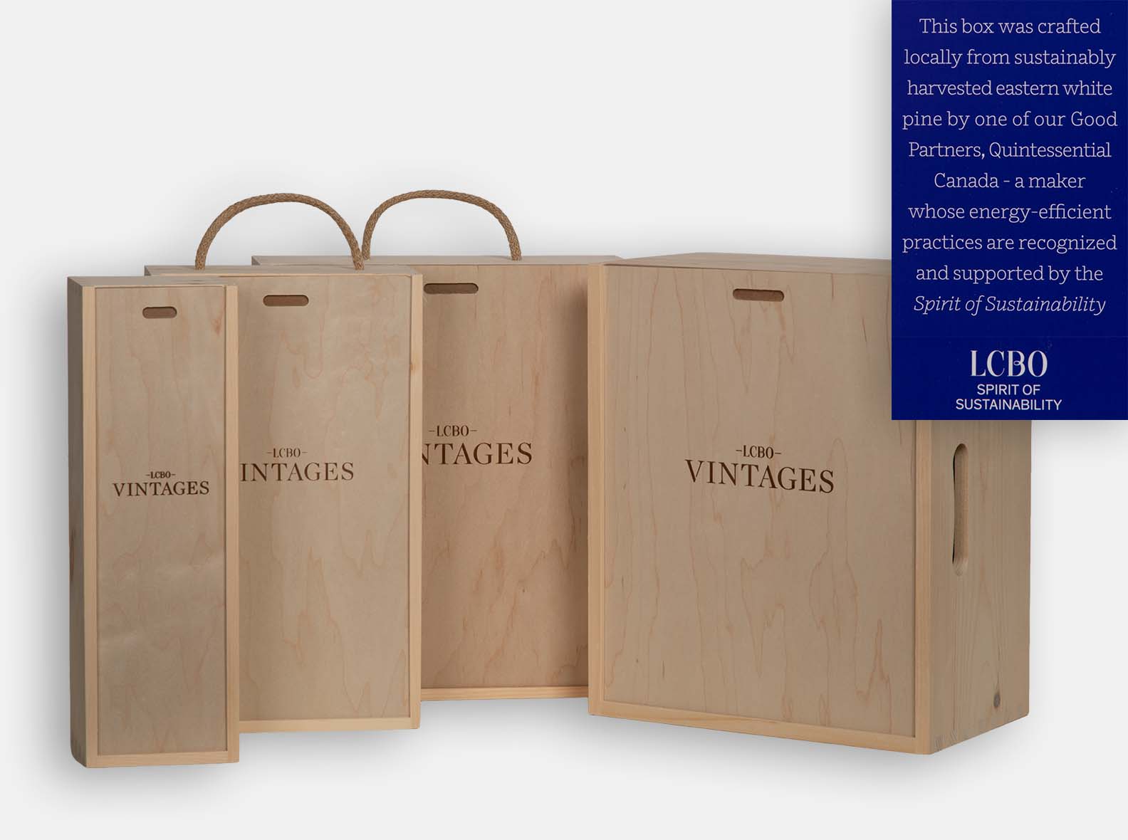 2026 LCBO Vintages wooden wine boxes in four sizes.